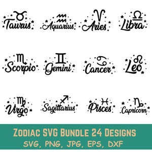 Zodiac Sign SVG Bundle, Celestial Horoscope Clipart, Stars, Astrology Constellation, Zodiac Symbols for Cricut & Silhouette, Gift Svg Files