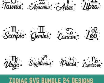 Stjärntecken SVG-paket, himmelskt horoskop Clipart, stjärnor, astrologikonstellation, stjärnteckensymboler för Cricut och silhuett, present-Svg-filer