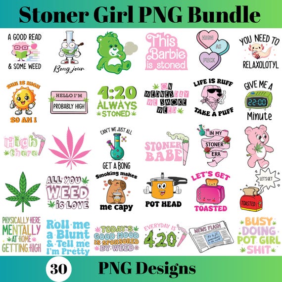 Stoner PNG Bundle, Stoner Girl Stoner Babe, Clipart Sublimation,Cannabis Pink Stickers,Digital Files Funny Bookish,Stoner Girl Cute Weed 420