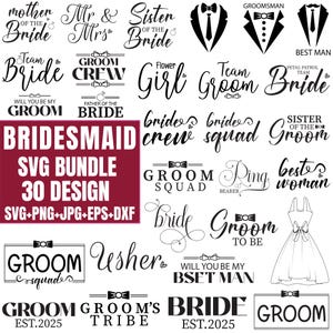 Damigella d'onore e sposo SVG, Damigella d'onore, Smoking dello sposo, Festa nuziale svg, Citazioni di matrimonio svg, Monogramma di matrimonio, Mr,MrsCut File Cricut