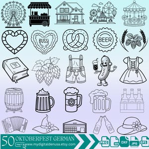 Oktoberfest Deutsch Monogramm, Briefmarken Oktoberfest, Dirndl Vektor Icon, Bierkrug Brezel Wurst Designs, Deutsche Festival Elemente, Cricut Datei