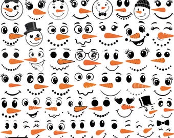Pacchetto SVG con volto di pupazzo di neve, SVG per le vacanze invernali, SVG di Natale, SVG con simpatici pupazzi di neve, SVG invernale, Clipart di pupazzo di neve, SVG con uomo di Natale, da tagliare per Cricut