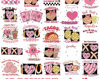 Concha Valentine's Day SVG Bundle, Retro Mexican Pan Dulce (Digital Download) Mexican Pan Dulce Heart Digital Download,
