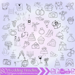 Scribble Hochzeit SVG Clipart Bundle mit Illustrationen, Scribble, Doodle für Hochzeitseinladung, Menü, Brauteinladungen, Wavy Squiggle Border