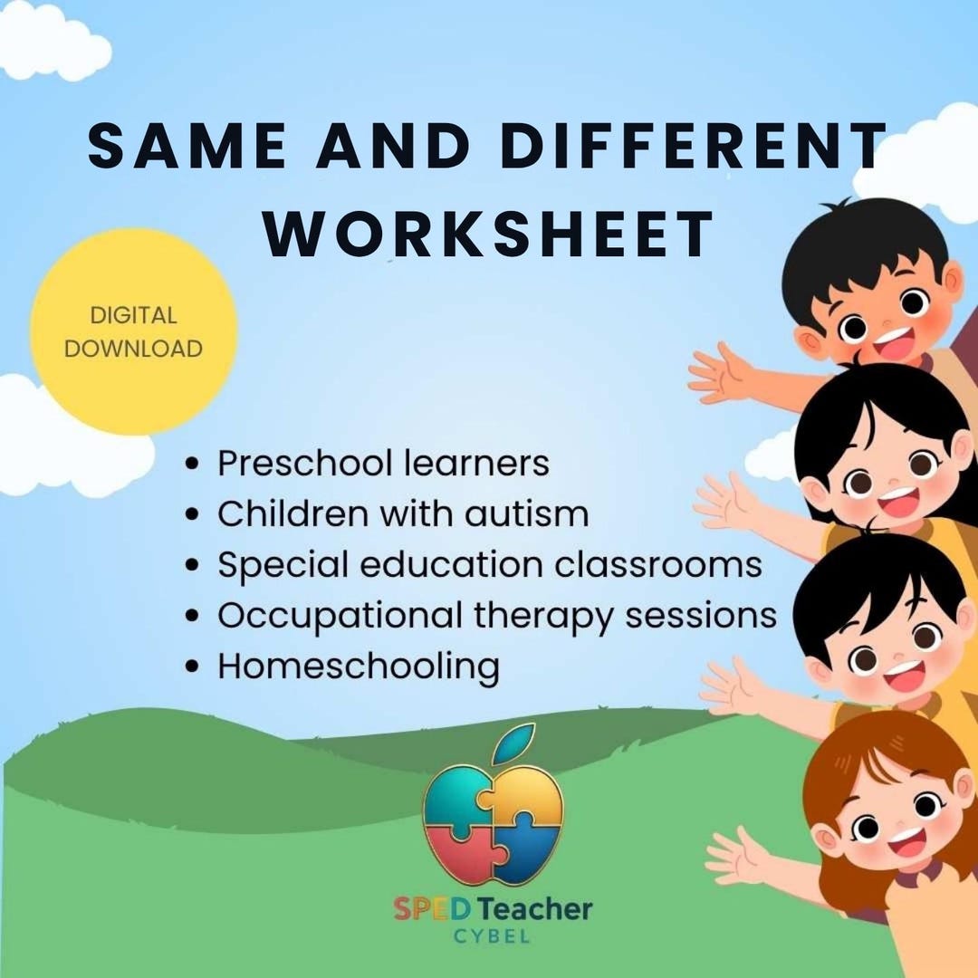 Same and Different Worksheets for Preschool, Autism Visual ...