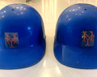 Cascos de béisbol de plástico duro vintage de los New York Mets de la MLB, juego de (2)