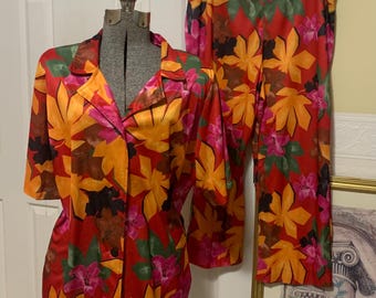 Set vintage broeken met tropische print: grote maten dames: 20-22 W