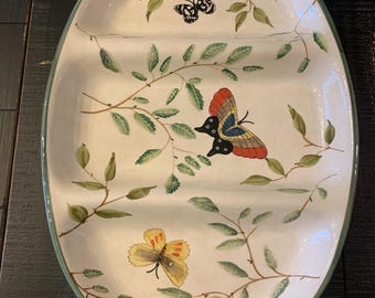 Bandeja de servir dividida de 3 partes SAKURA de Oneida Butterflies, 43 cm (17 pulgadas), NUEVA, estilo vintage