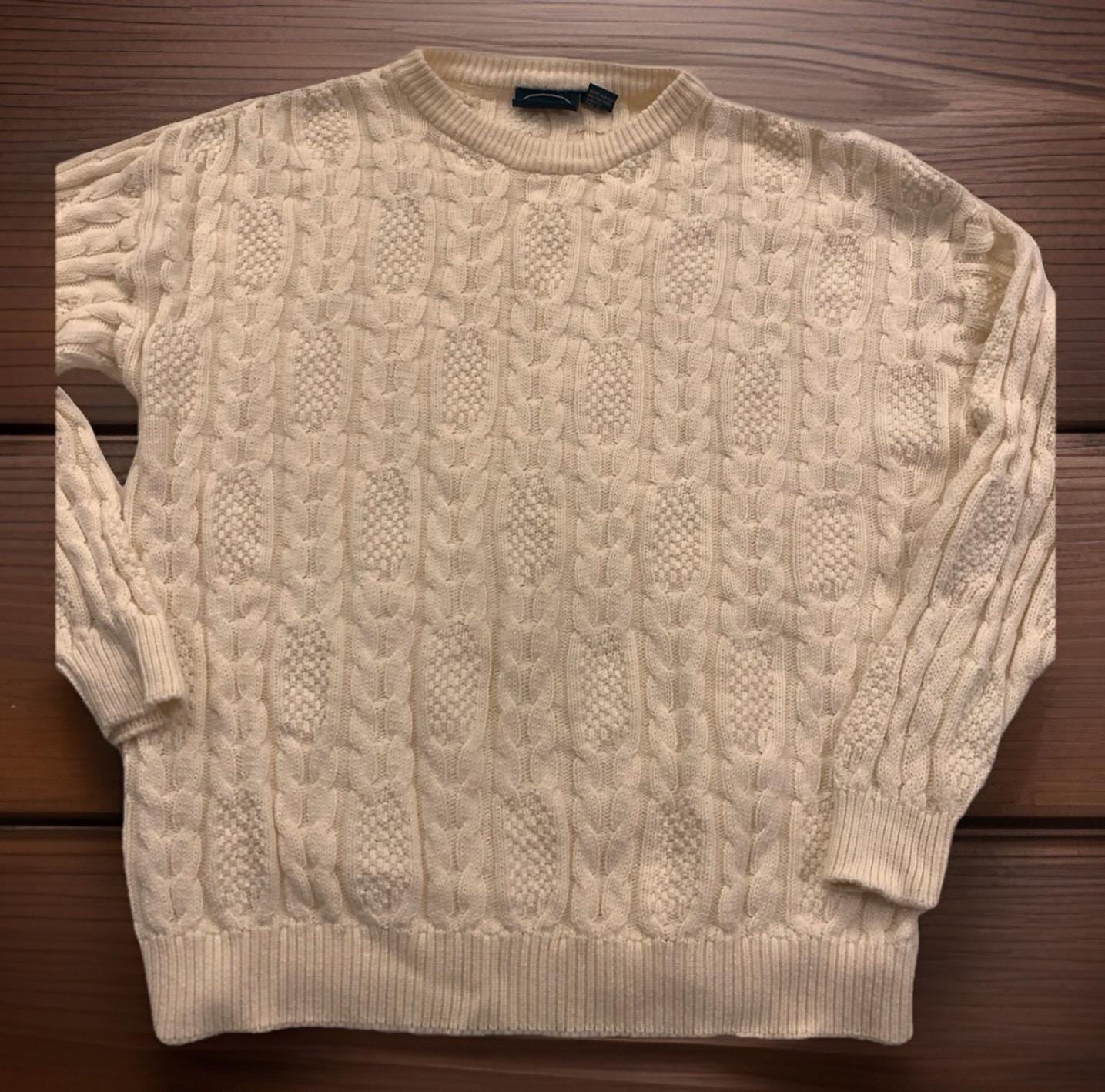 IZOD Cream Cable Knit Sweater Men's Size XL 100% Cotton Vintage 2000's