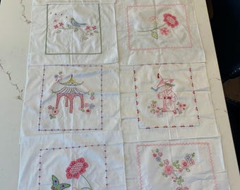 Set handgemaakte geborduurde servetten: vintage feeënprinses feestdecor jaren 90