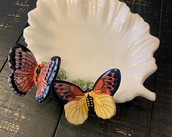 Vintage Butterfly Leaf Dish Sakura By Oneida Hand Painted 9”x 6.5” NEW