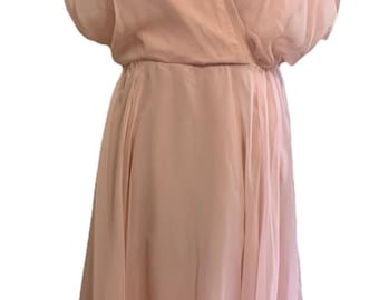 Vintage midi-jurk van chiffon uit de jaren 70 - Dusty Rose, maat 14