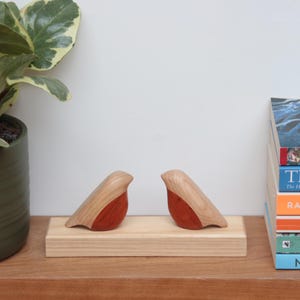 Set of 2 Handcrafted Robin Sculptures | Ash & Padauk Wood | Wooden Bird Art | Unique Wildlife Decor | Bird sculptures | Nature Gift