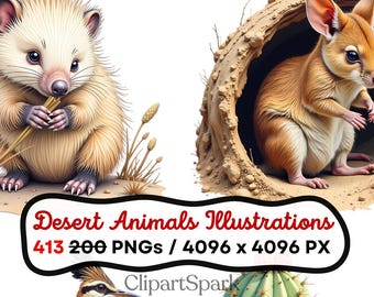 Desert Animals Illustrations Bundle 413 PNGs 4096x4096 px Wildlife and Nature Elements Transparent Background