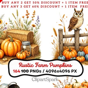 Rustic Watercolor Farm Pumpkins Clipart Fall Harvest Graphics Autumn PNG Commercial Use Digital Download Fall Decor Halloween Thanksgiving