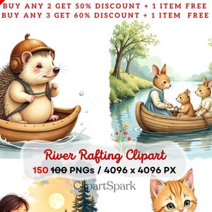 Imágenes prediseñadas de rafting, animales en botes PNG, 150 imágenes de alta resolución (4096 x 4096), fondo transparente, gráficos para uso comercial