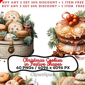 Christmas Cookies in Festive Shapes Clipart Collection 60 PNGs Transparent Background | Holiday Baking Digital Art for Crafts & Cards