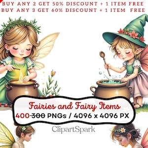 Fairies and Fairy Items Bundle 300 PNGs Transparent Background Magical Fairy Clipart for Fantasy, DIY Crafts & Digital Projects
