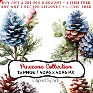 Pinecone Clipart Collection – 15 PNGs, 4096x4096px, Transparent Background for Winter, Holiday, and Nature-Themed Designs