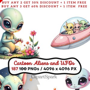 187 Cute Alien Clipart Bundle, UFO, Astronaut PNG, Space Theme, Commercial Use, Digital Download, Kawaii Aliens, Scrapbooking, Printable