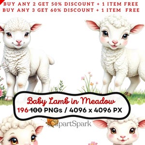 Baby Lamb in Meadow Clipart 196 PNGs 4096x4096 px Cute Spring Farm Animals Transparent Background | Digital Download
