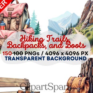 Wandern, Clipart-Bundle - Wander, Rucksäcke, Stiefel - Hohe Auflösung 4096x4096 PNGs mit transparenten Hintergründen Digitaler Download
