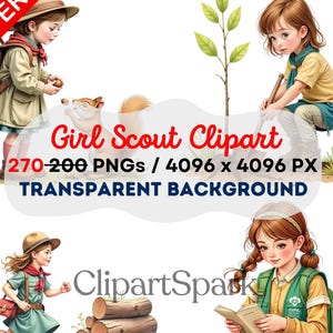 Bundle de cliparts éclaireuses : plus de 200 fichiers PNG, graphismes de camping haute résolution pour scrapbooking, travaux manuels, sublimation, usage commercial OK - 4096 x 4096 px