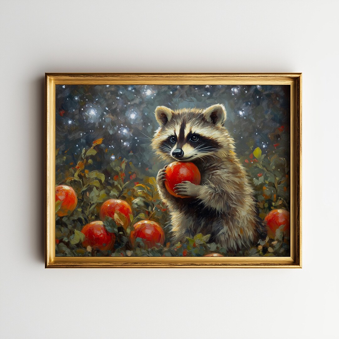 Rustic Raccoon Rustic Raccoon in Orchard Printable - Vintage Animal Art, Nighttime ...