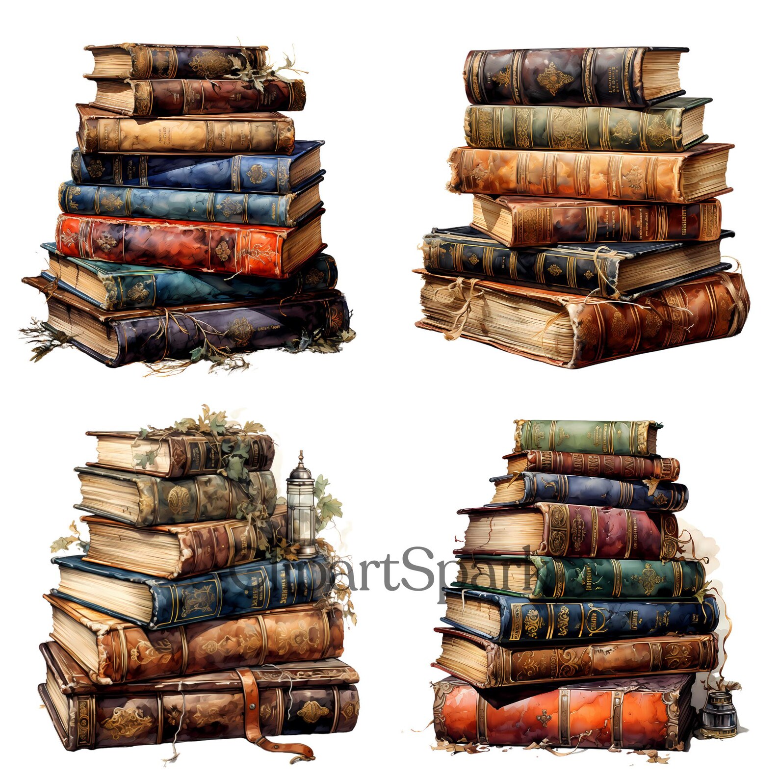 Stack of Vintage Books With Worn Leather Covers 30 Pngs Transparent ...