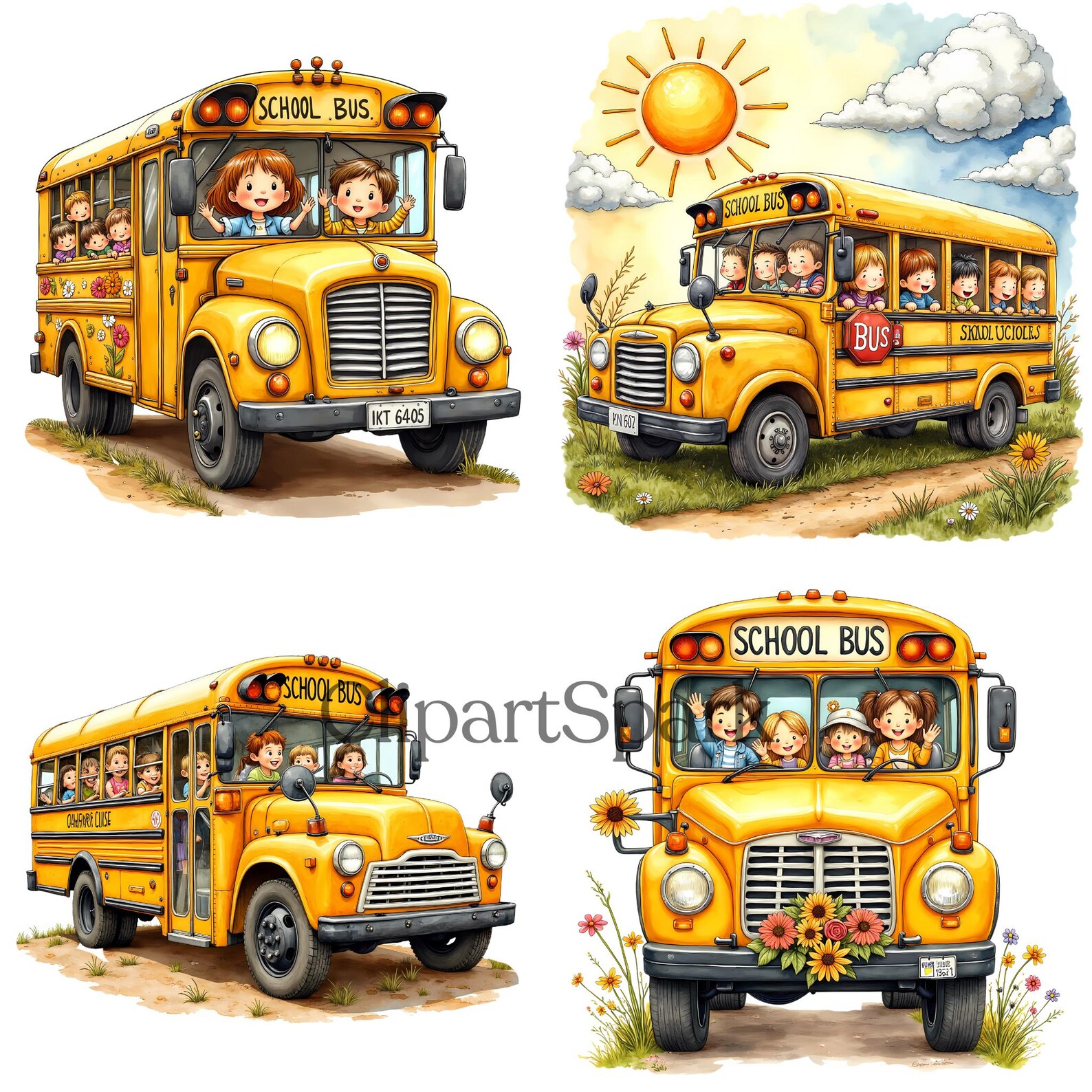 Retro School Bus Clipart Bundle, 88 Pngs, 4096x4096 Px, Transparent ...