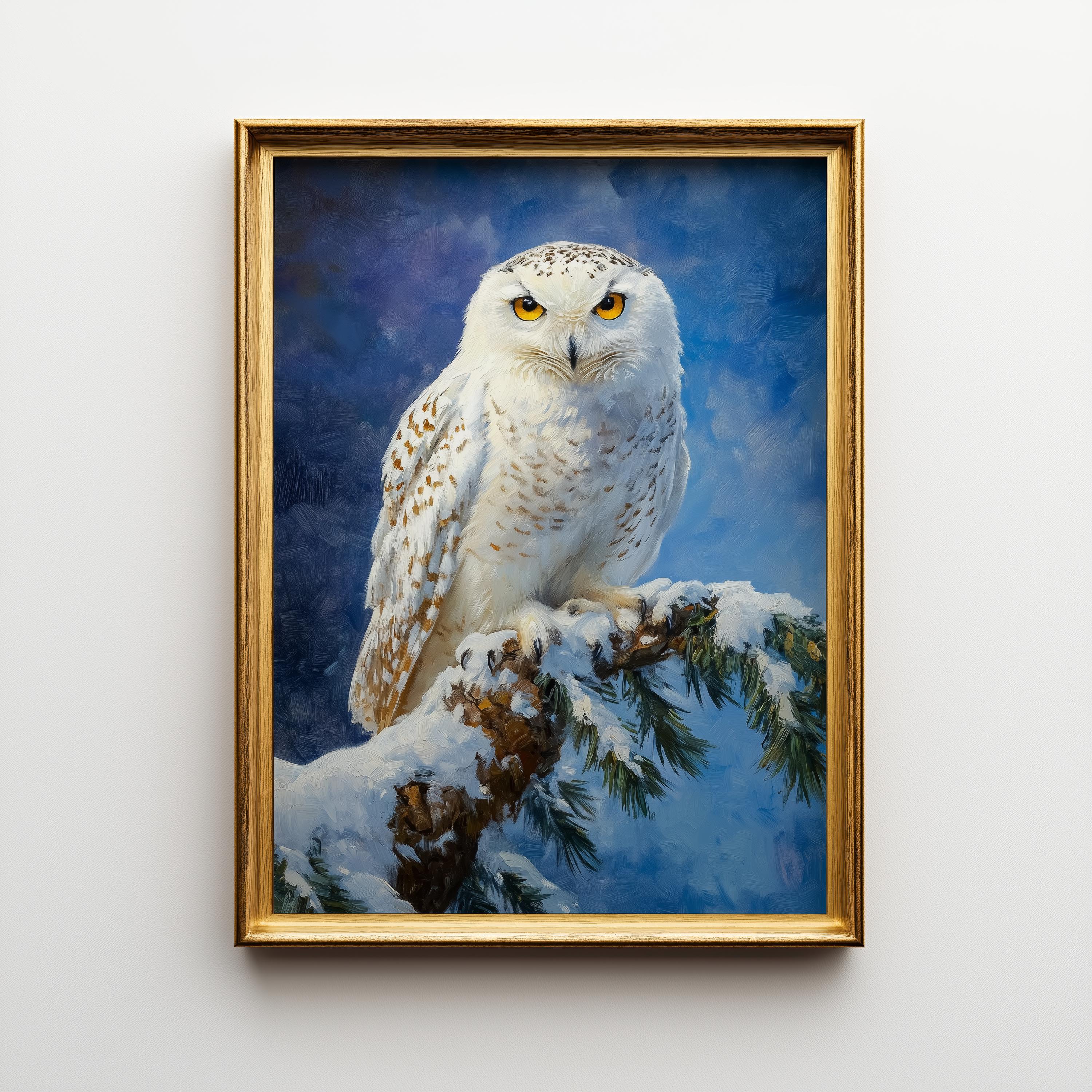 Printable Snowy Owl Winter Portrait - Moody Wildlife Wall Art, Rustic Nature Decor, Realistic Owl Pa