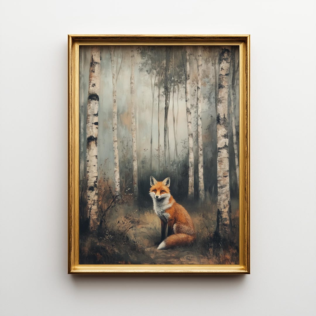 Rustic Fox Image Moody Woodland Fox Printable Art - Rustic Forest Scene, Cottagecore ...