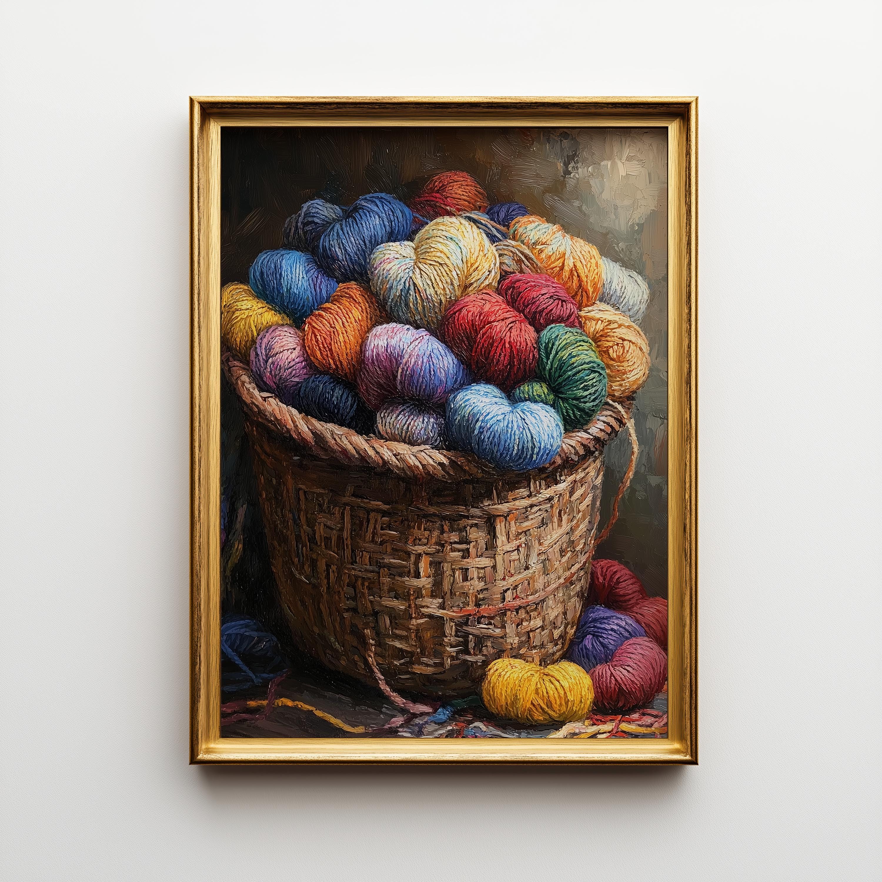 40 DIY Yarn Crafts For Kids 24 Rustic Yarn Basket Painting - Cozy Cottagecore Wall Art, Vintage…