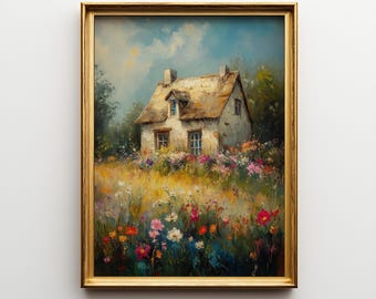 Art imprimable cottage rustique - peinture à l'huile florale vintage, charmant paysage de campagne, décoration murale Cottagecore, téléchargement numérique 53