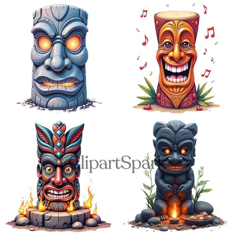 Hawaiian Tiki Icons Clipart Bundle 250 Pngs 4096x4096 Px Luau Decor ...
