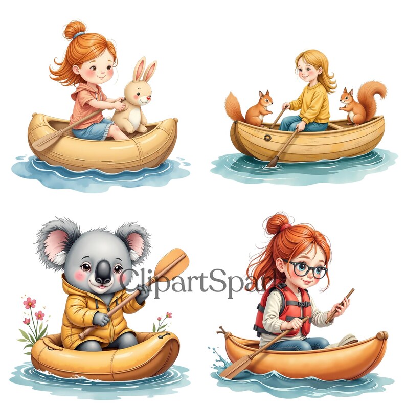 River Rafting Clipart Bundle, Animals in Boats PNG, 150 High Resolution ...