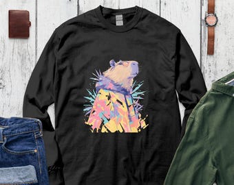 Cooles Capybara-Print-Sweatshirt, lebendiges Tierdesign-Top, lustige und schrullig Capybara-Kunst, gemütliche Freizeitkleidung, einzigartiger Grafik-Hoodie