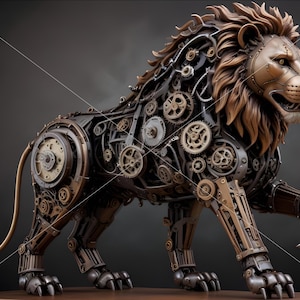Steampunk Lion Wall Art comes in Canvas Print, Acrylic Print and Metal Print | Lion Art | Animal Art | King