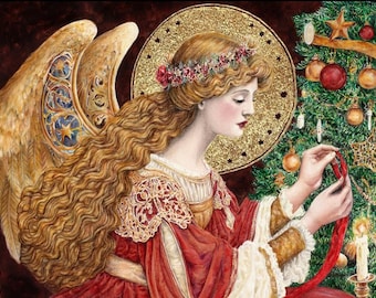 Set di biglietti di Natale con angeli, confezione da 4, 8 o 12 biglietti di auguri natalizi con lamina d'oro formato A8 (5,25x7,75 pollici), biglietti di Natale spirituali ad acquerello, Miriëlle