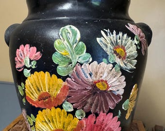 Vintage Ransburg Stoneware Cookie Storage Jar Crock Blue With Hand