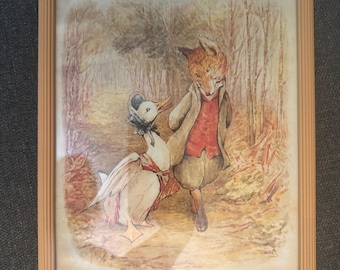Vintage Framed Jemima Puddle-Duck & Mr Tod Fox Beatrix Potter Print Cottagecore