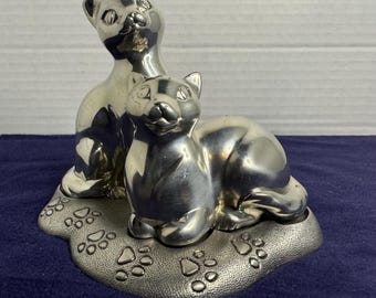 Lenox Kirk Stieff Pewter Cat Salt and Pepper Shaker Set With Stand