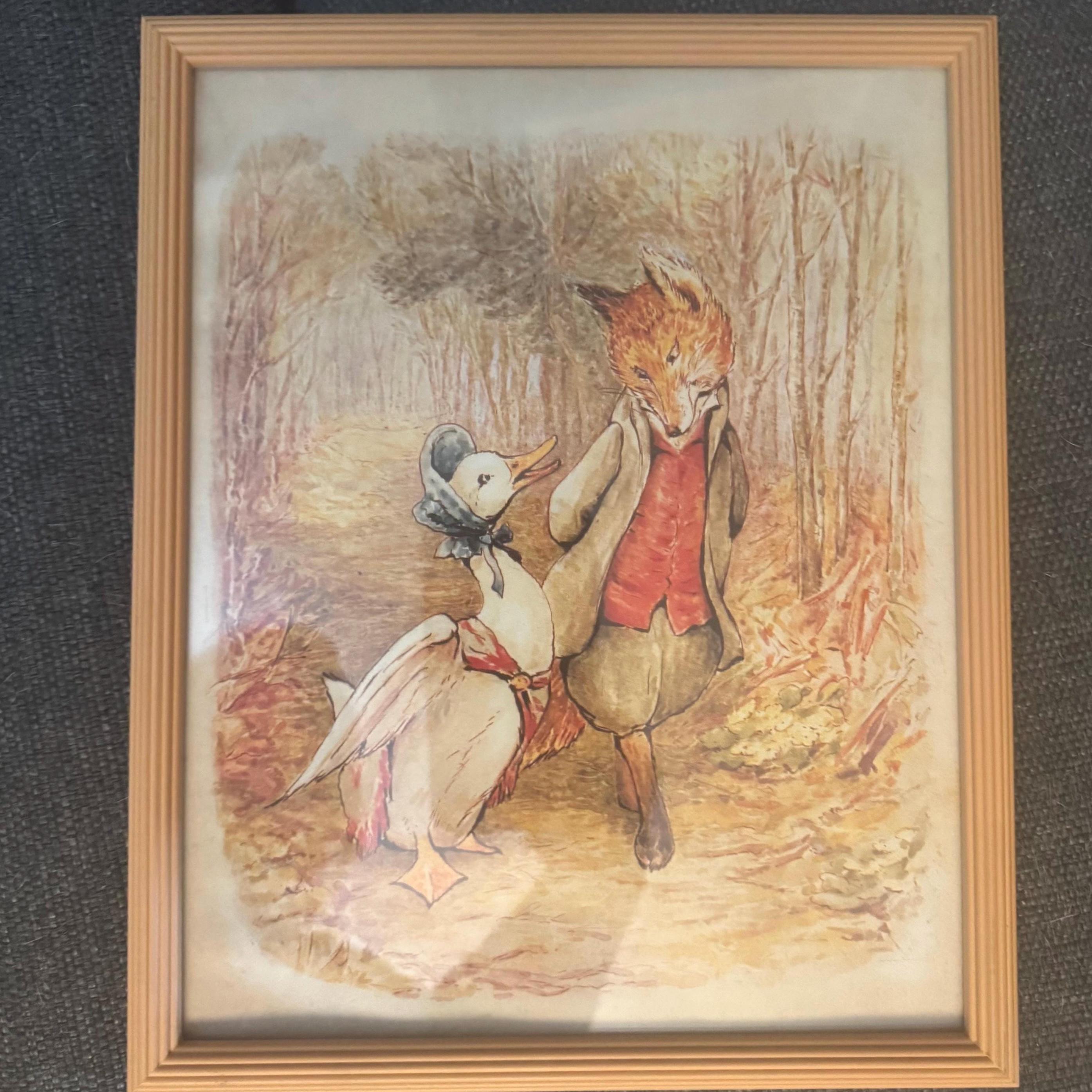Vintage Framed Jemima Puddle-duck & Mr Tod Fox Beatrix Potter