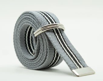 Striped Canvas D Ring Belt - Adjustable Web Belt, Plus Size