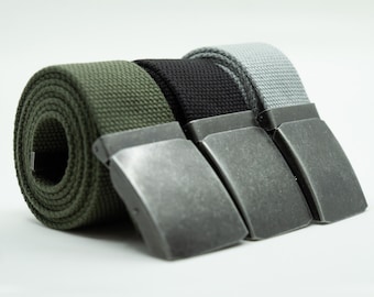Custom Size Canvas Belt – Military Style Distressed Buckle, Big & Tall