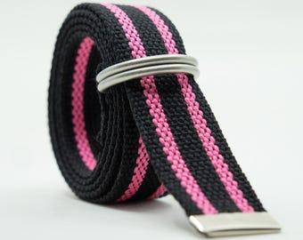 Striped Canvas D Ring Belt – Adjustable Web Belt, Plus Size