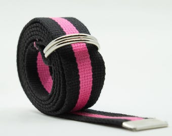 Striped Canvas D Ring Belt – Adjustable Web Belt, Plus Size
