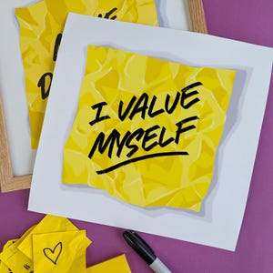 Me valoro - Lámina artística sin marco, frase de afirmación positiva, nota de motivación creativa, lámina de autocuidado, arte terapéutico, decoración para el aula