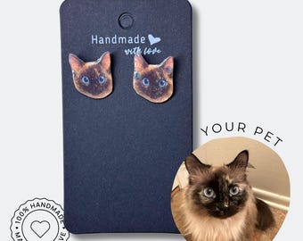 Custom CAt Portrait Stud Earrings: Handmade Cat Jewelry