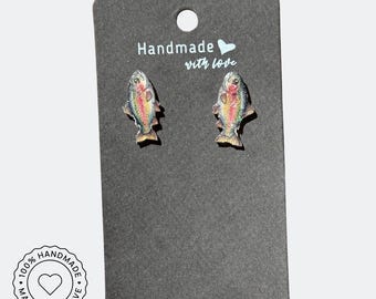Rainbow Trout Stud Earrings, Fishing Lover Jewelry, Angler Gift for Women, Fish Studs, Outdoorsy Nature Earrings, Handmade Fisherman Gift